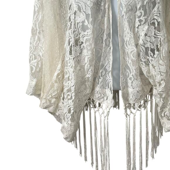 Miss Me Open Lace Cardigan Women’s Size M Fringed Delicate Romantic Boho Ivory - Picture 5 of 12